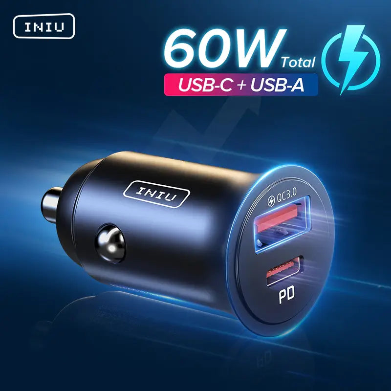 Brzi punjac za auto 60W 5A USB + C type auto punjac