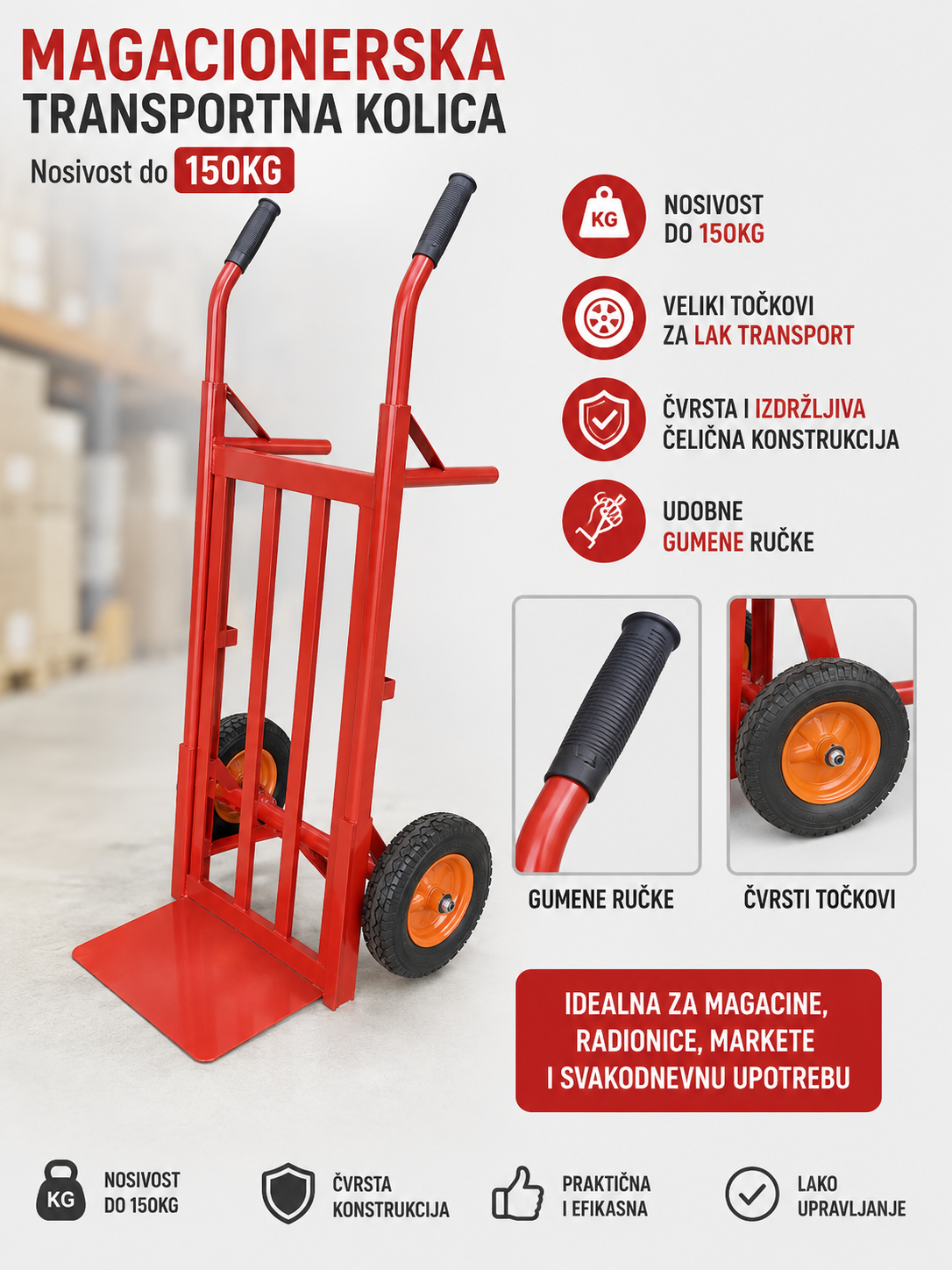 Magacionerska transportna kolica do 150KG