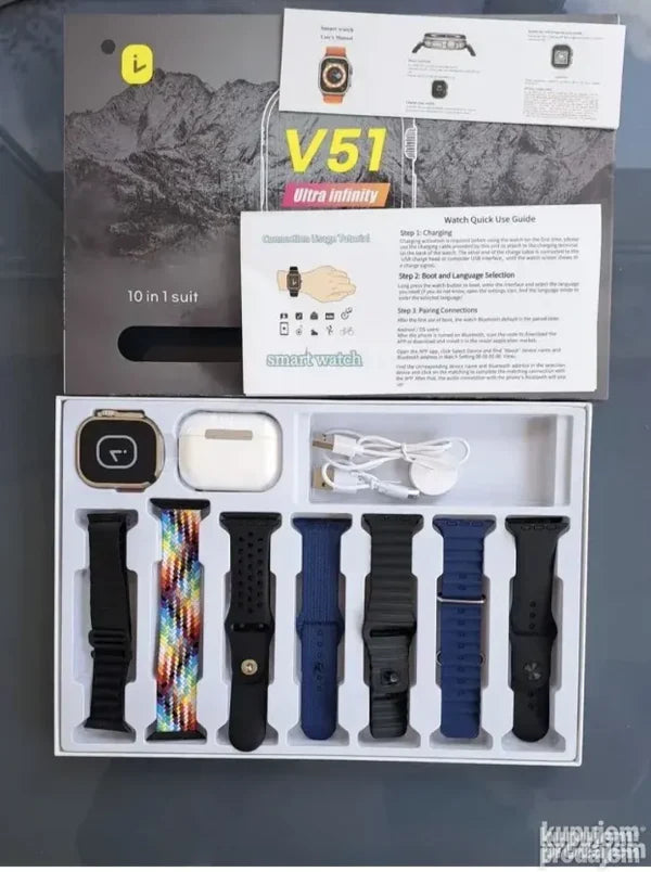 V51 Pametni sat sa 7 narukvicama i bezicnim slusalicama