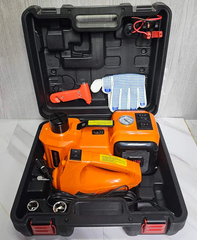 Set za auto 4u1 aku odvijac kompresor dizalica baterijska lampa