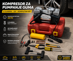 Profesionalni 12V Kompresor za Gume sa 2 Cilindra – Auto Pumpa sa Manometrom i Kompletom Pribora