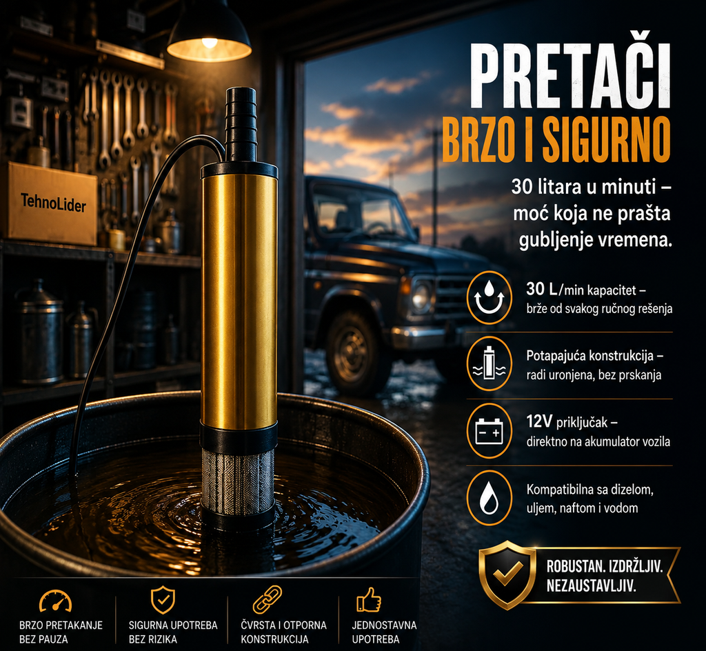 Pumpa za Pretakanje 12V – Električna Pumpa za Gorivo, Rezervoare i Tečnosti
