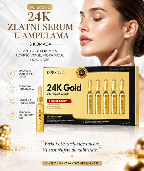 24K Zlatni Serum u Ampulama – 5 Ampula za Lice | Anti-Age, Hidratacija i Učvršćivanje Kože