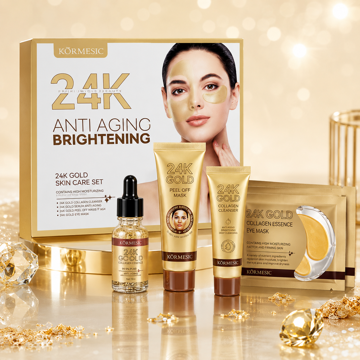 24K Zlatni Set za Negu Lica – Serum, Peel Off Maska i Maska za Oči | Hidratacija, Protiv Bora i Čišćenje Pora