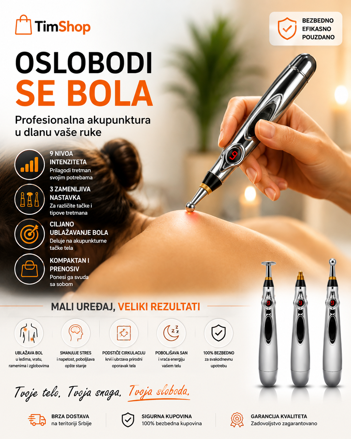 3u1 Akupunkturna Masažna Olovka – Električni Stimulator za Akupunkturu, Masažu i Opuštanje Mišića