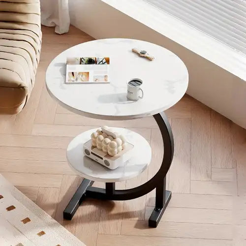 Dvostruki okrugli stočić za spavaću i dnevnu sobu Beli