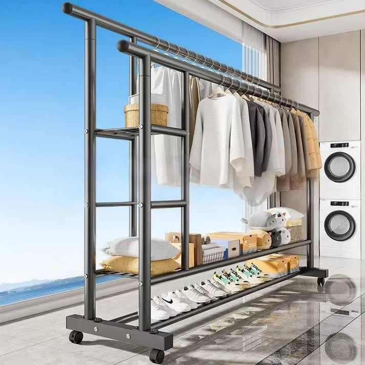 Garderober na točkićima 1.5 m – metalni stalak za odeću sa duplim stalkom i policom