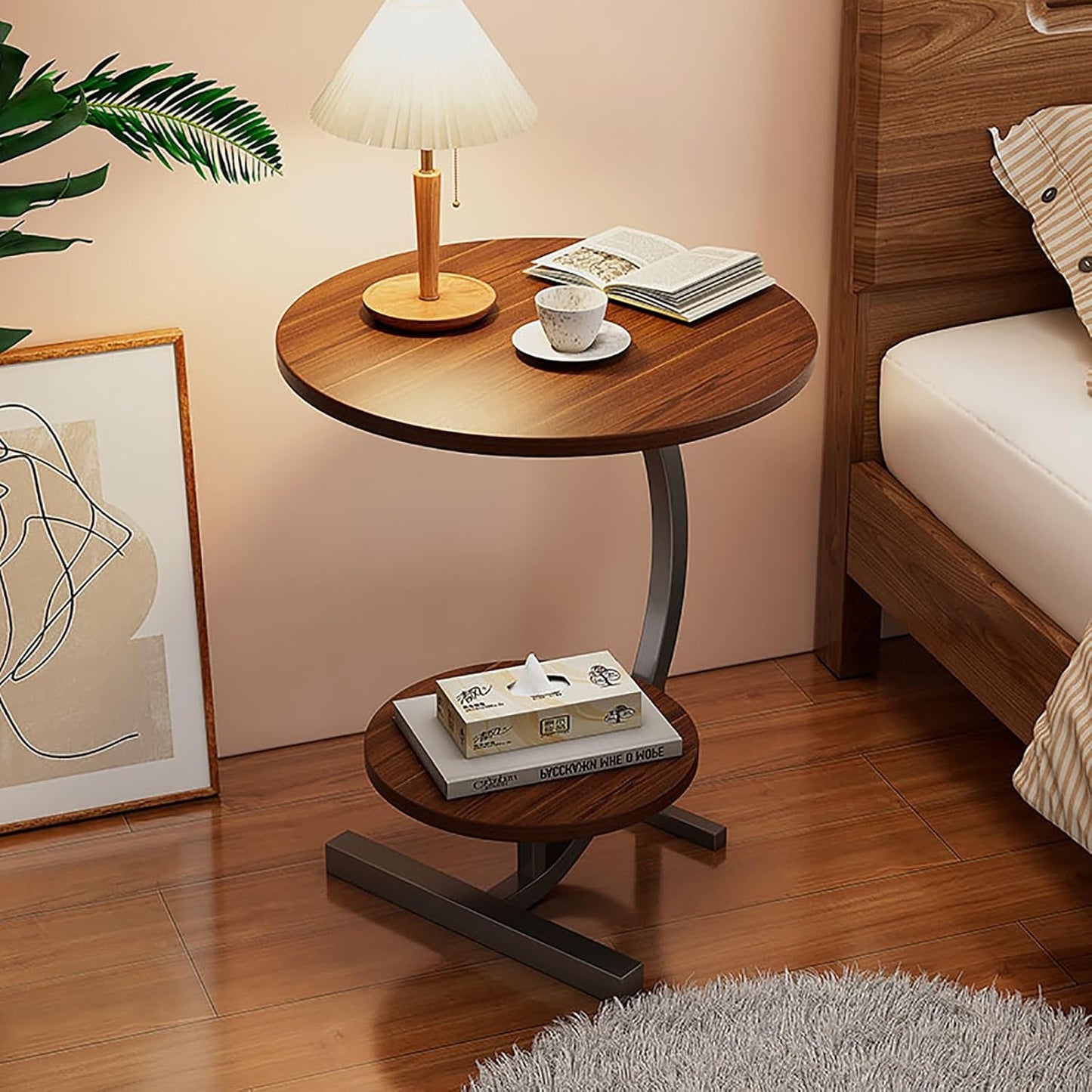 Dvostruki okrugli stočić za spavaću i dnevnu sobu Braon