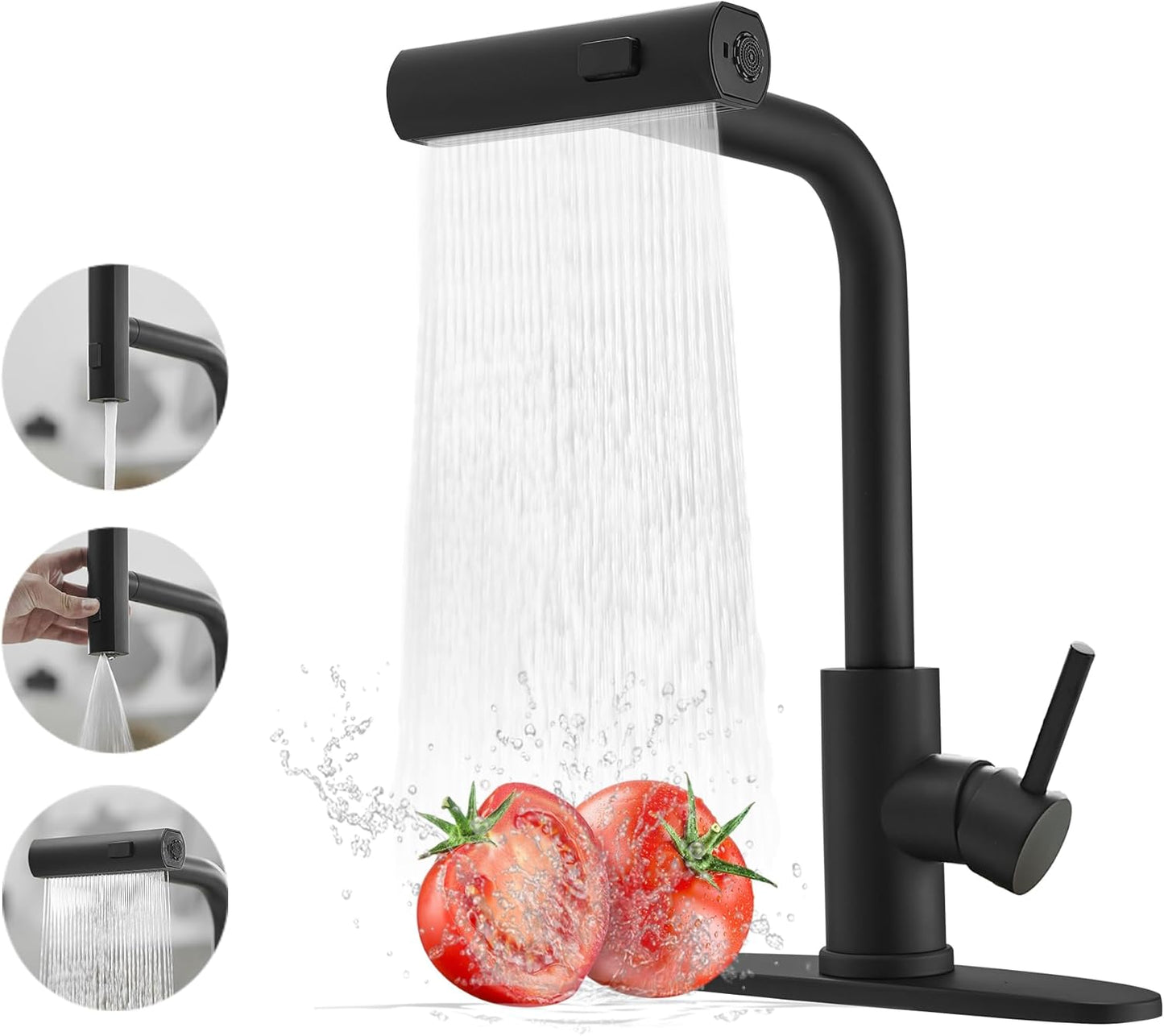 Crna Kuhinjska Slavina sa Vodopad Tušem i Izvlačnim Tušem