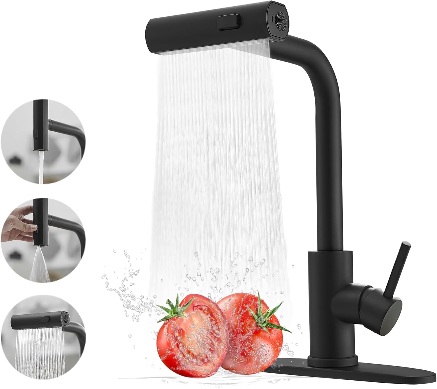 Crna Kuhinjska Slavina sa Vodopad Tušem i Izvlačnim Tušem