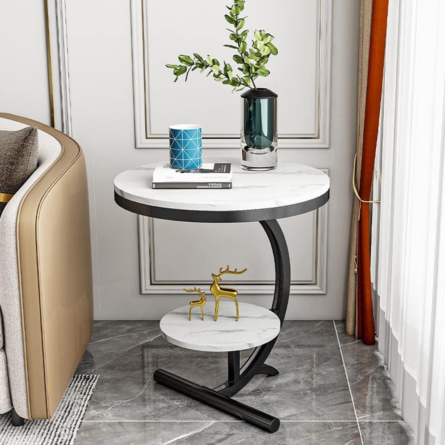 Dvostruki okrugli stočić za spavaću i dnevnu sobu Beli