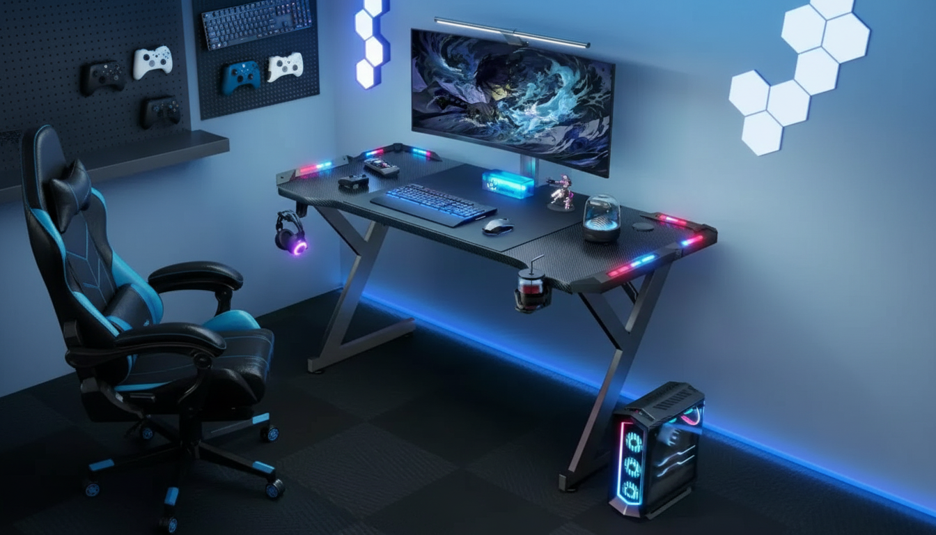 RGB Gaming Sto – Profesionalni Gejmerski Sto sa LED Osvetljenjem
