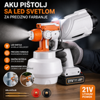 Aku pištolj za farbanje 21V sa LED svetlom – Precizno prskanje boje, bežični paint sprayer za zidove, drvo i metal