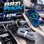 Auto Punjač 40W USB-C sa Kablom – Brzi Punjač za Automobil 12V
