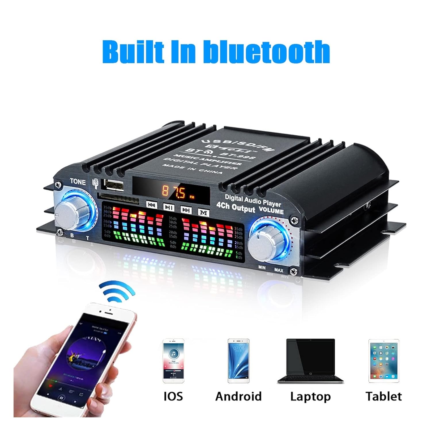 BT-998 FM radio bluetooth pojacalo 160W 4x40W sa 4 izlaza