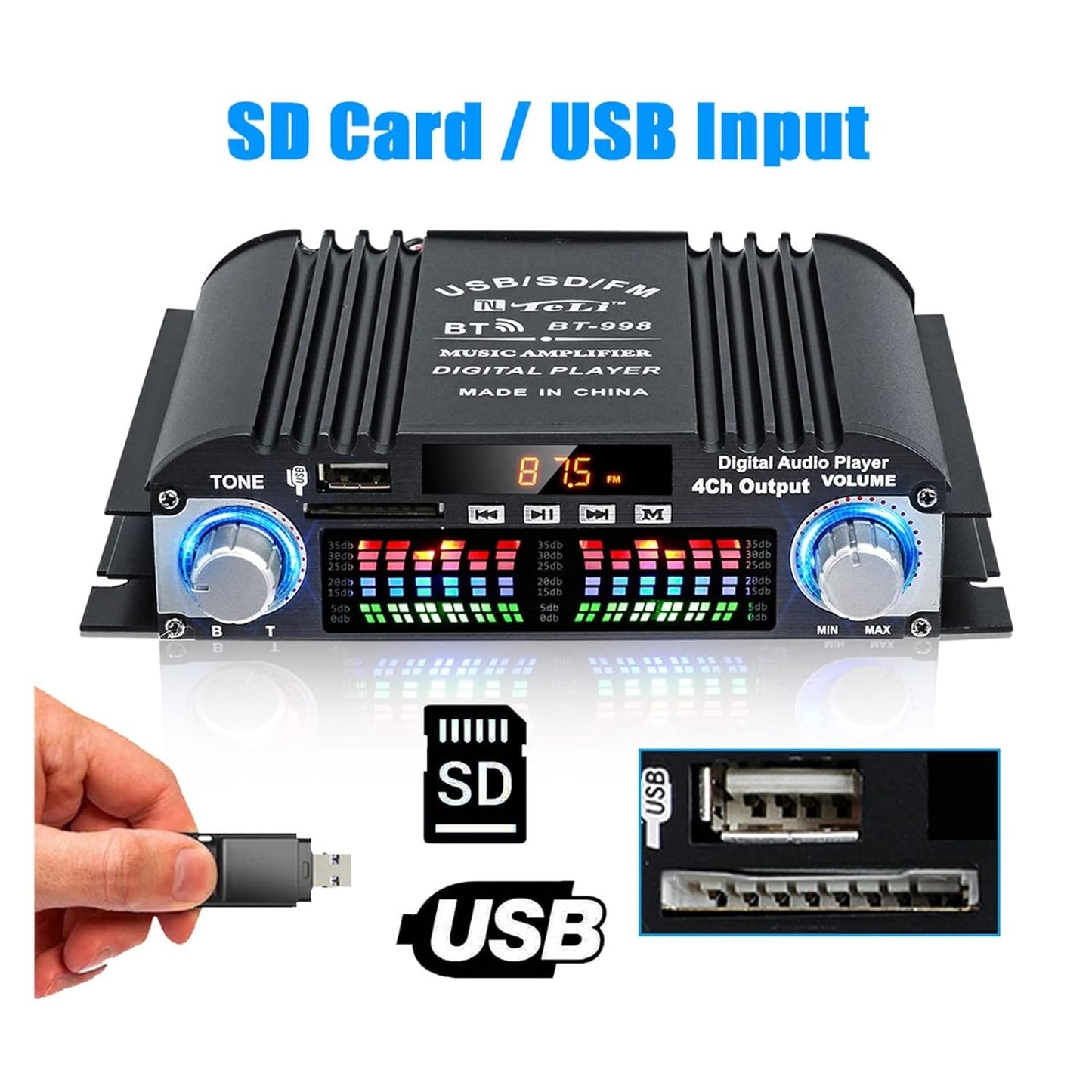 BT-998 FM radio bluetooth pojacalo 160W 4x40W sa 4 izlaza