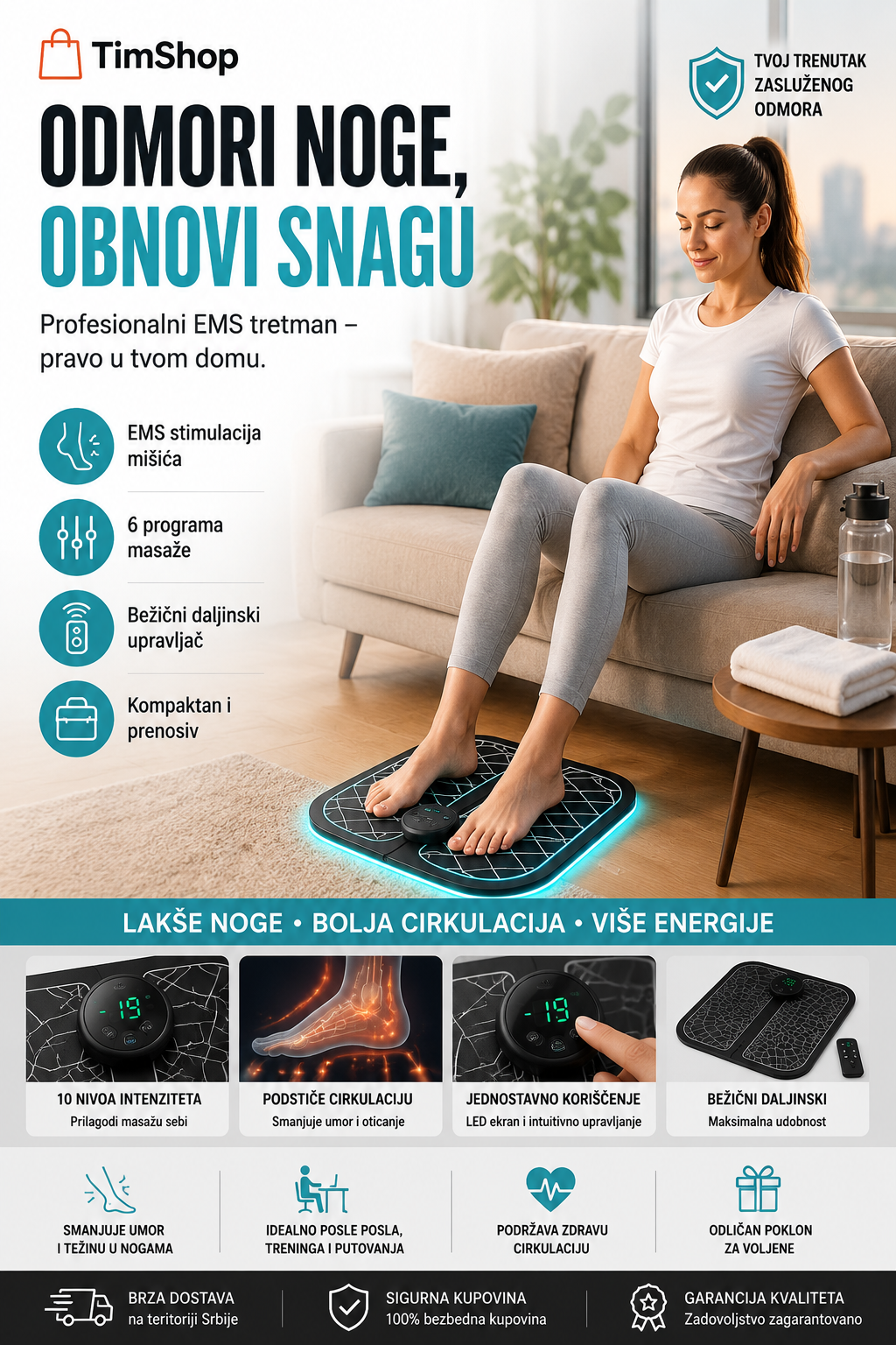 Bežični EMS Stimulator Mišića i Masažer Stopala – Fizioterapijski Stimulator za Opuštanje i Masažu
