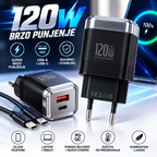 Brzi Punjač za Telefon 120W – USB-A i USB-C Fast Charger za iPhone Apple, Samsung, Xiaomi i Huawei