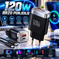 Brzi Punjač za Telefon 120W – USB-A i USB-C Fast Charger za iPhone Apple, Samsung, Xiaomi i Huawei