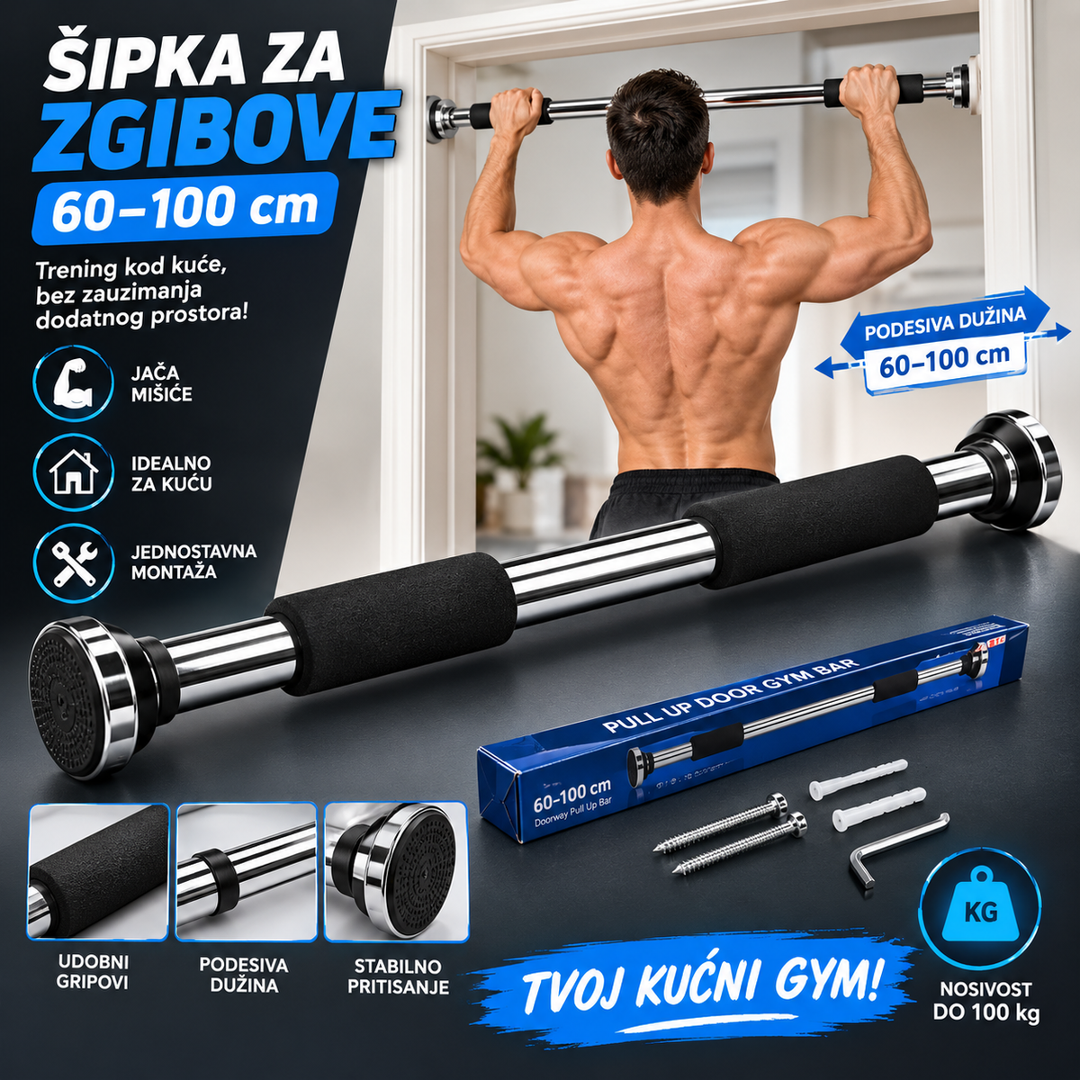 Šipka za zgibove Vratilo 60-100cm