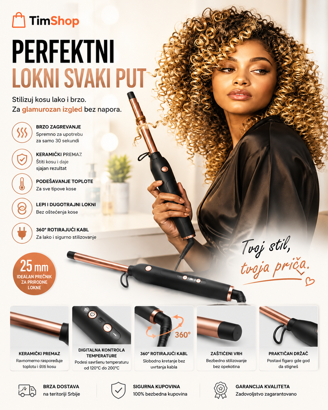 Figaro za Afro Lokne 9 mm – Profesionalni Mini Figaro za Sitne Lokne, Kovrdžanje i Oblikovanje Kose
