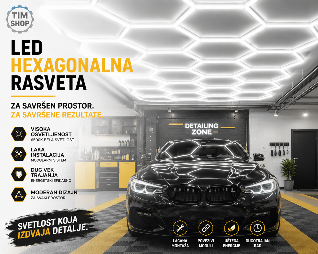 Ultra Snažna LED Hex Rasveta 168W za Garažu – Profesionalna Saćasta Plafonska Svetla za Detailing i Servis
