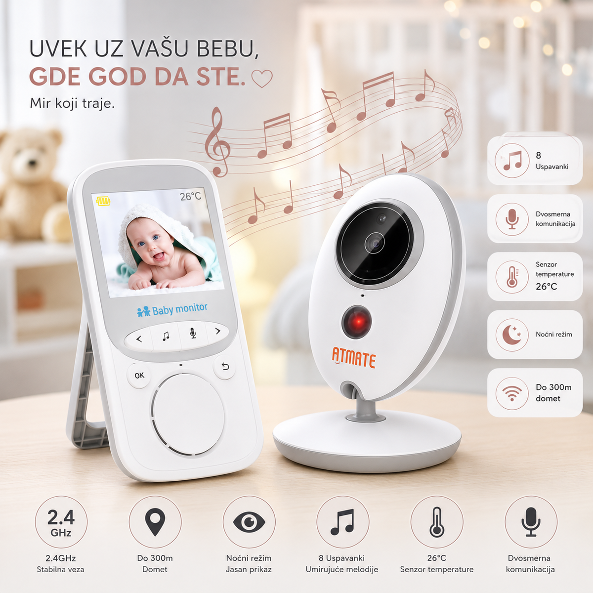 Bebi monitor sa kamerom i termometrom Bebi alarm