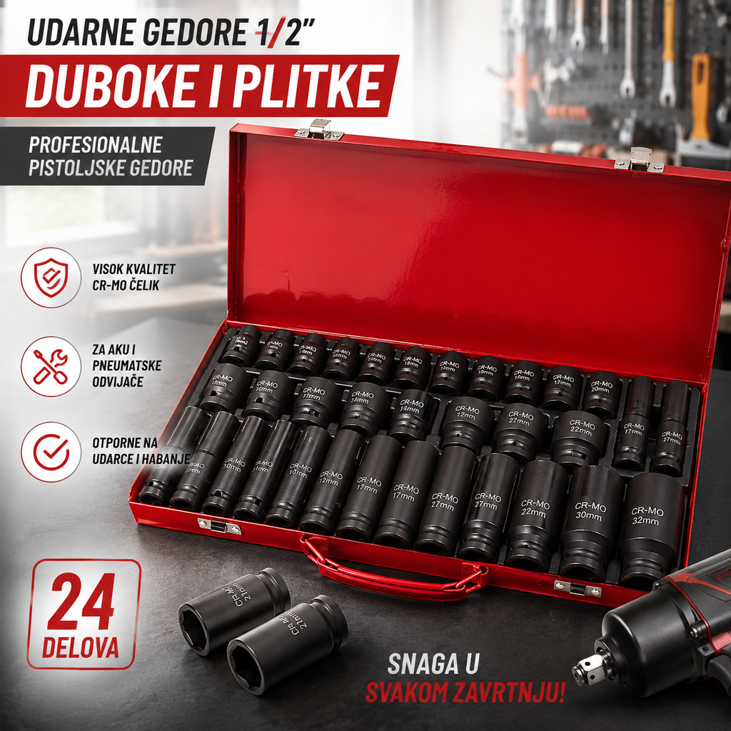 Udarne Gedore 1/2" Duboke i Plitke – Profesionalne Pistoljske Gedore za Aku i Pneumatski Odvijač