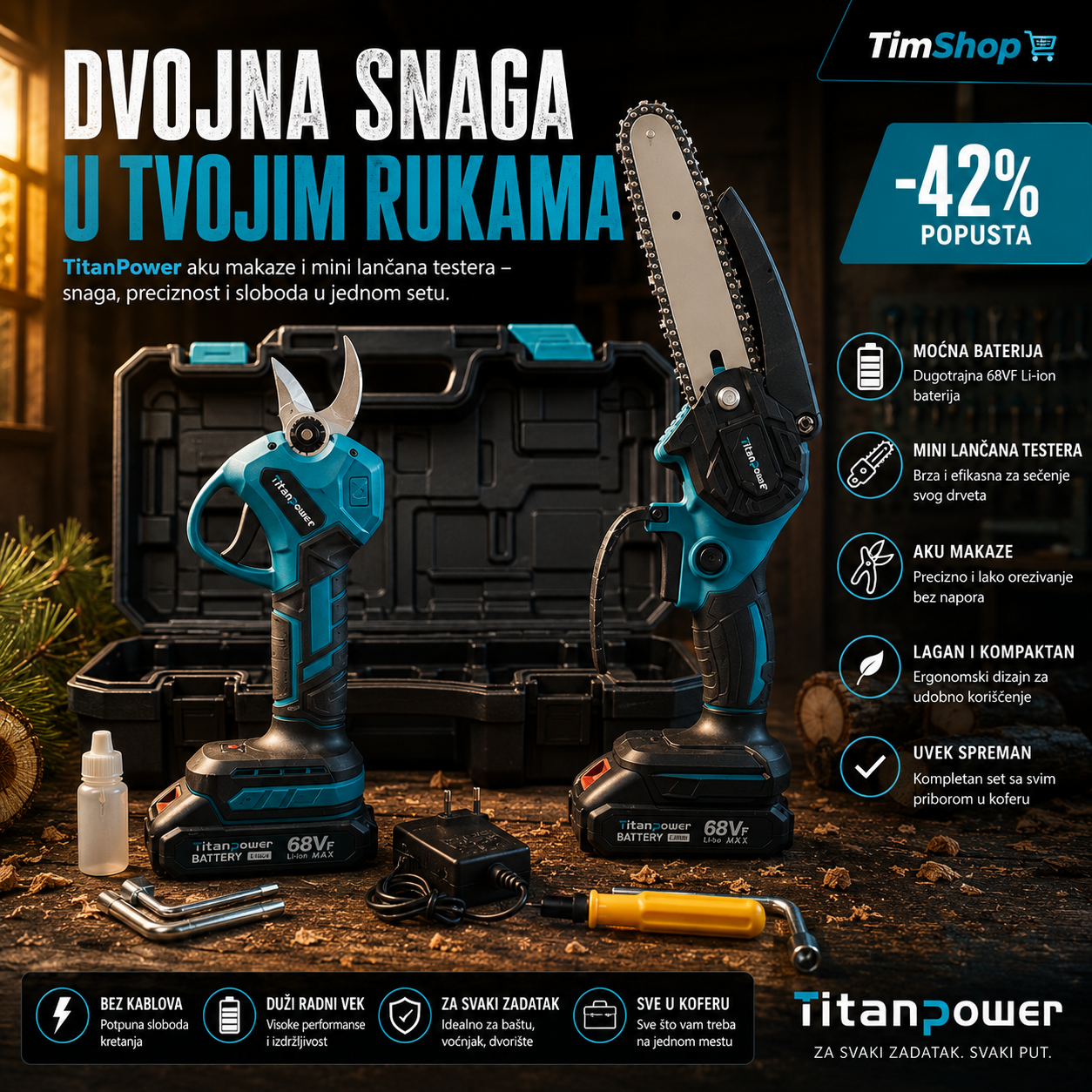Aku Testera i Makaze 88V sa 2 Baterije – Snažan Bežični Set za Orezivanje Drveća