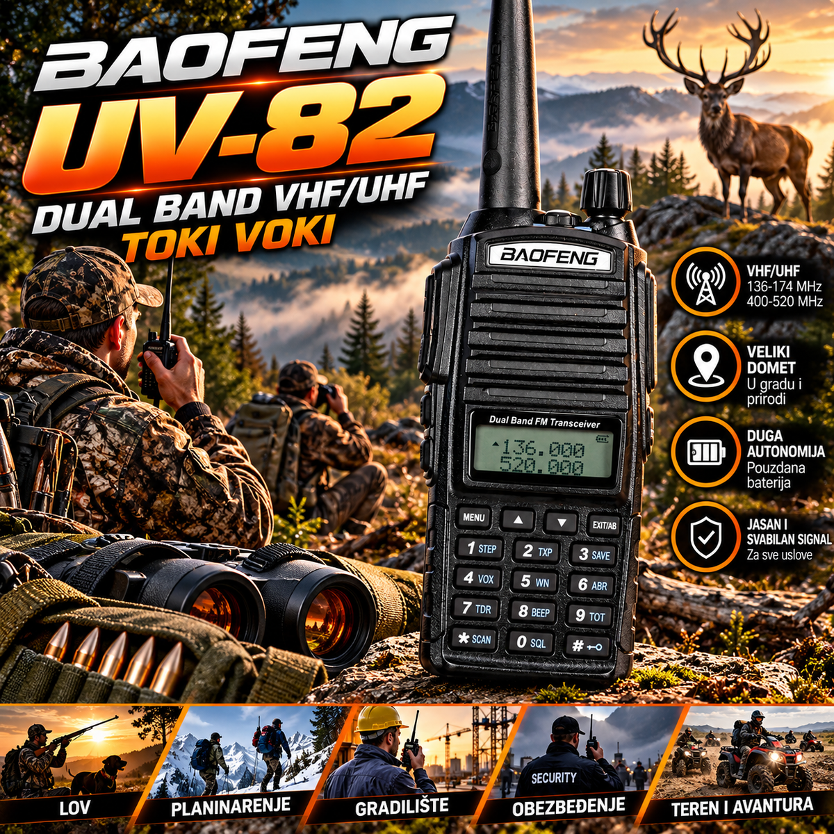 Baofeng UV-82 Dual Band Radio Stanica – VHF/UHF Toki Voki