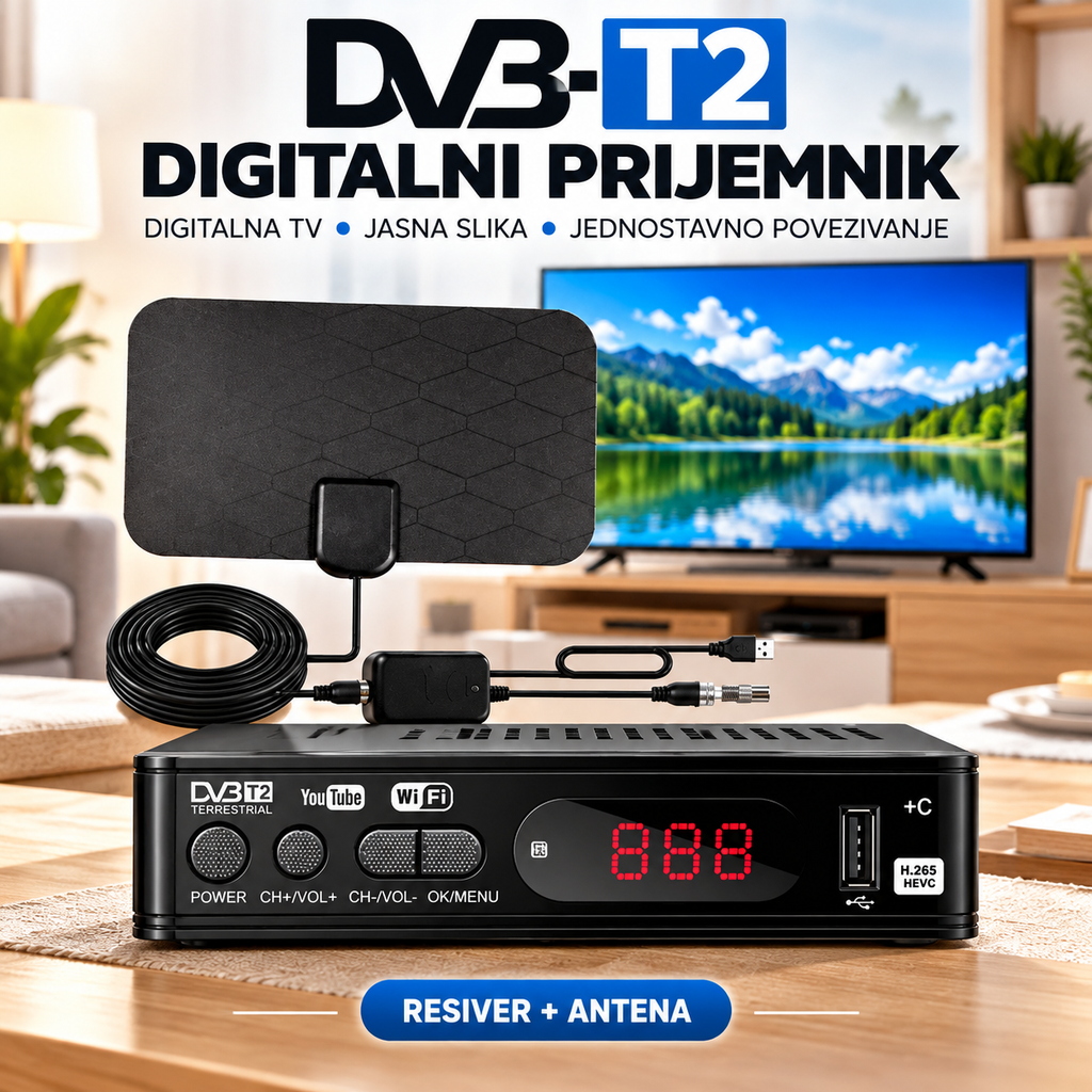 DVB-T2 Digitalni TV Risiver + Digitalna TV Antena – Prijemnik za Digitalnu Televiziju