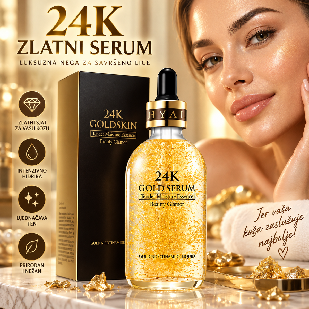 24K Zlatni Serum za Lice – Hidratacija, Nega i Blistaviji Izgled Kože