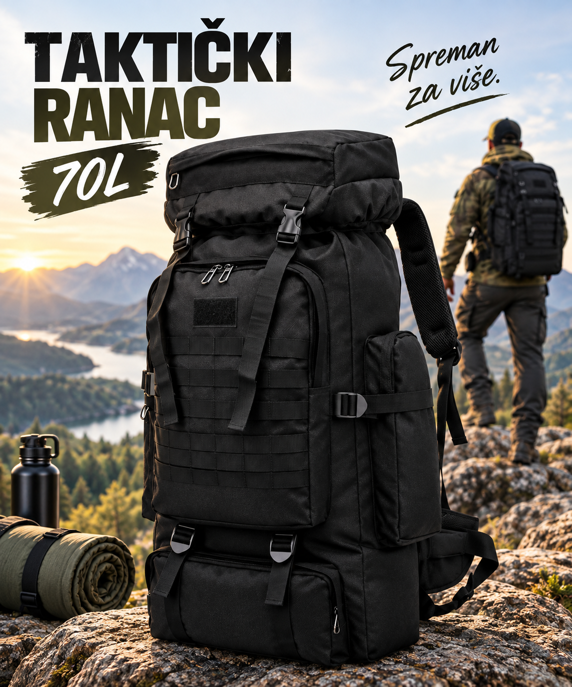 Taktički Army Ranac 70L – Vojni Ranac Velikog Kapaciteta, Crni