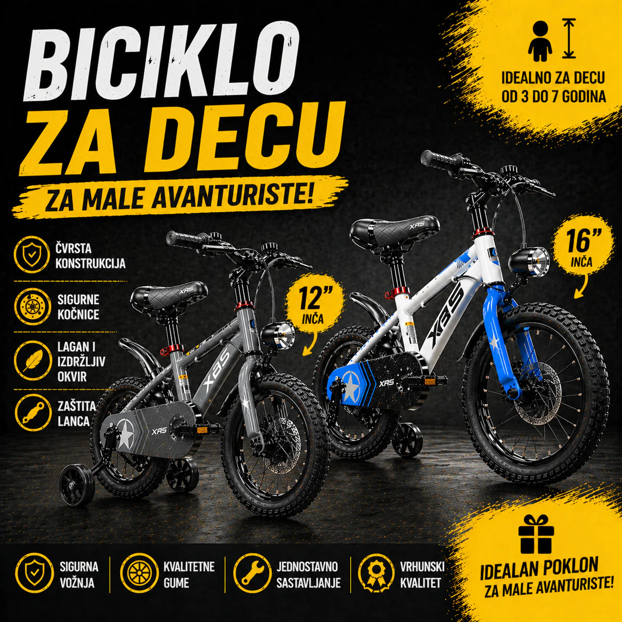 Dečije Biciklo TYRON – 12” i 16” | Savršeno za Prve Vožnje i Učenje