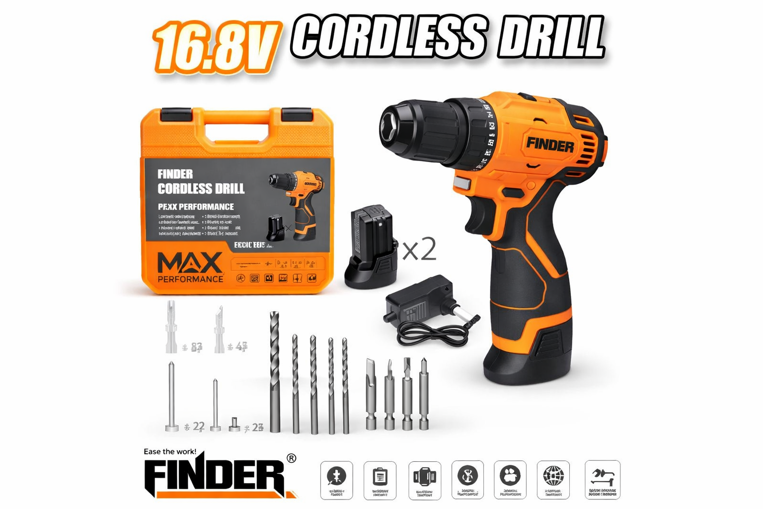 Finder 16.8V Aku Šrafilica – BL Motor, Snažna i Precizna Bušilica