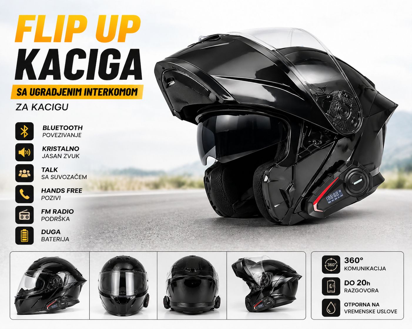 Modularna Kaciga sa Bluetoothom – Flip Up Kaciga sa Integrisanim Sunčanim Vizirom