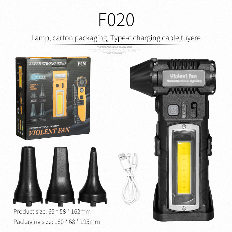 Mega Snažan F020 Turbo Ventilator 10u1 „Violent Fan“ – Duvanje, Čišćenje, Kamp i LED Svetlo u Jednom