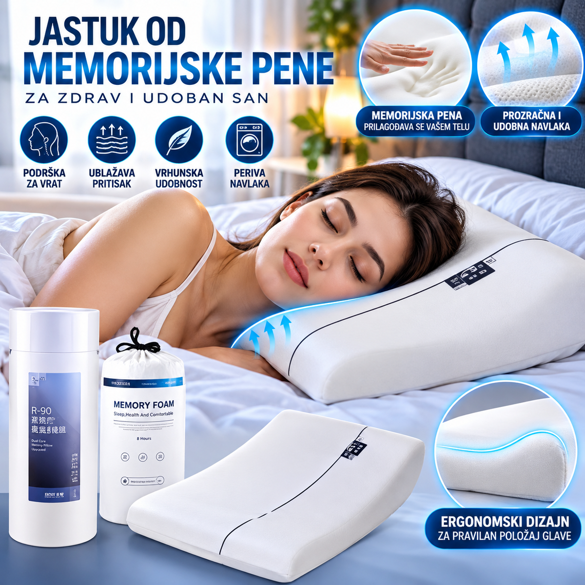 Jastuk od Memorijske Pene – Ergonomski Jastuk za Vrhunski Komfor i Udoban San