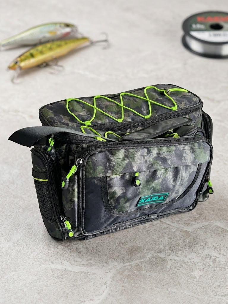 🎣 Kaida TP08 Camo Torba za Ribolov 38x14x25 cm – Vodootporna Modularna Torba sa Više Džepova za Šaranski i Feeder Ribolov