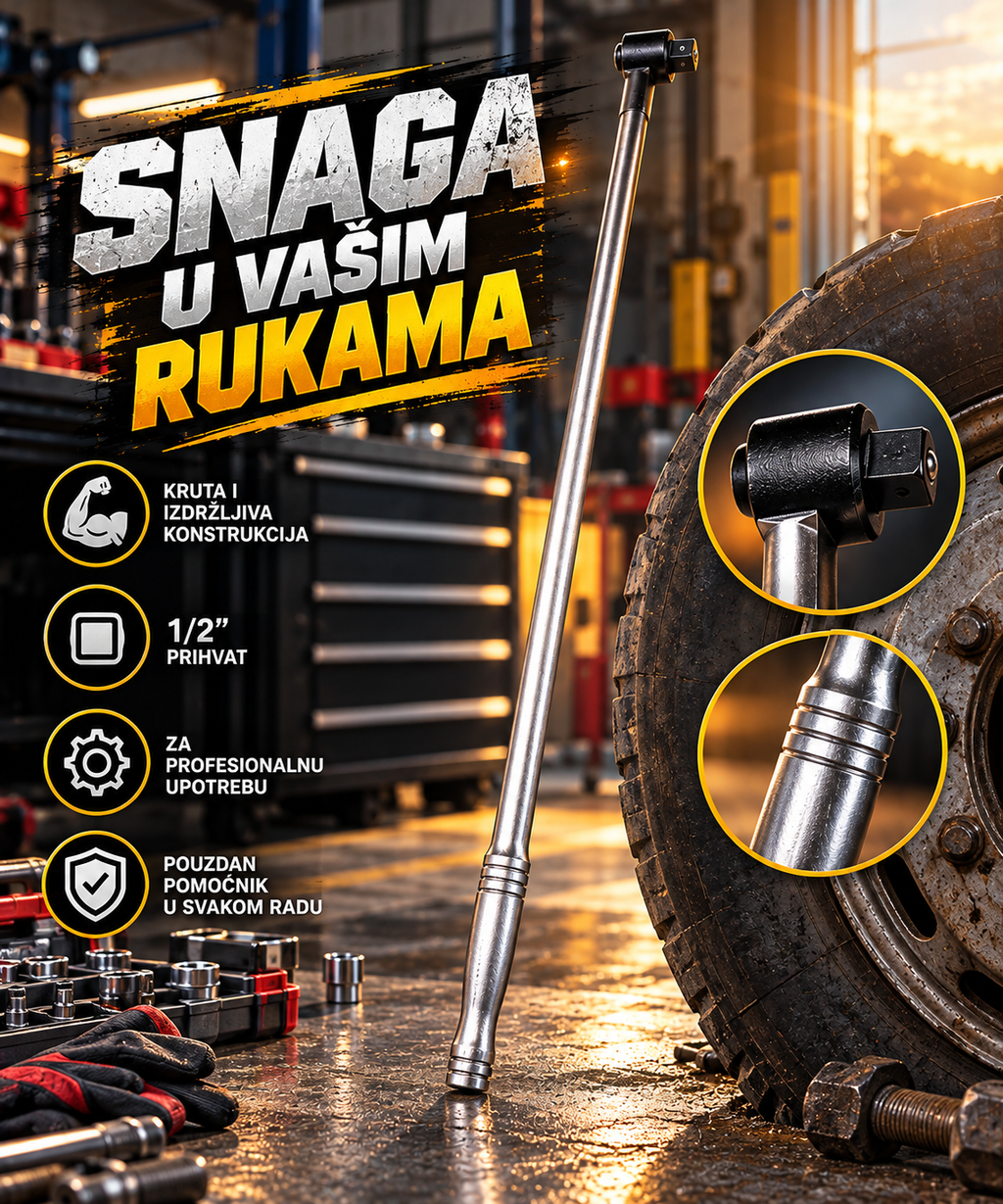 Kovana Poluga 75 cm sa Prihvatom 1/2" – Kruta Poluga za Profesionalni Ručni Alat i Teže Radove