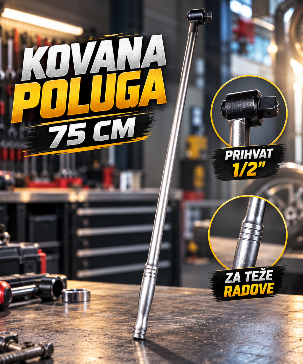 Kovana Poluga 75 cm sa Prihvatom 1/2" – Kruta Poluga za Profesionalni Ručni Alat i Teže Radove