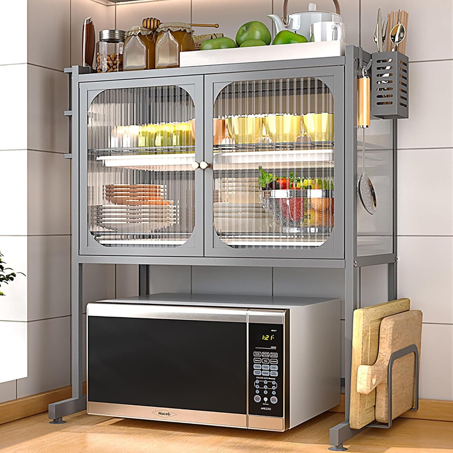 Kuhinjska polica za mikrotalasnu sa ormarićem za odlaganje