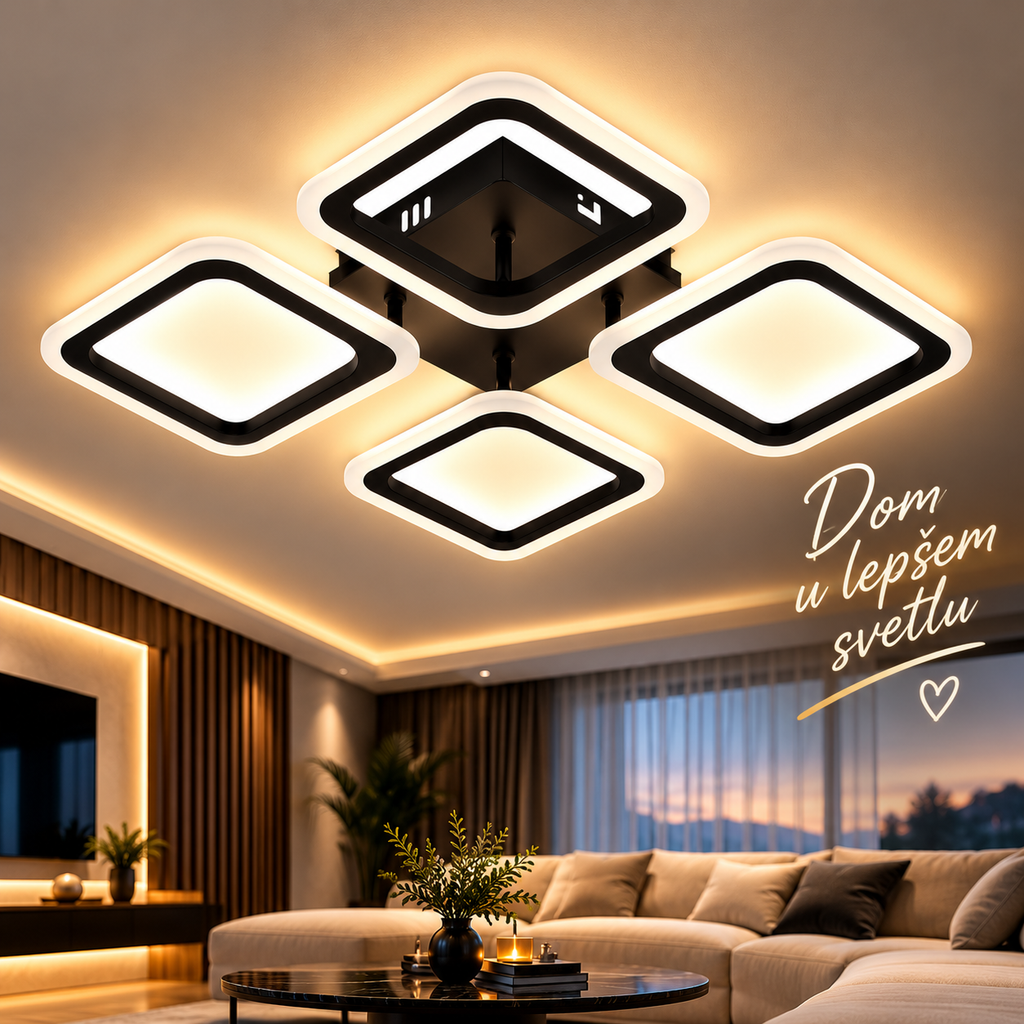 LED Luster 36W – Moderan Geometrijski Plafonski Luster Crno-Beli
