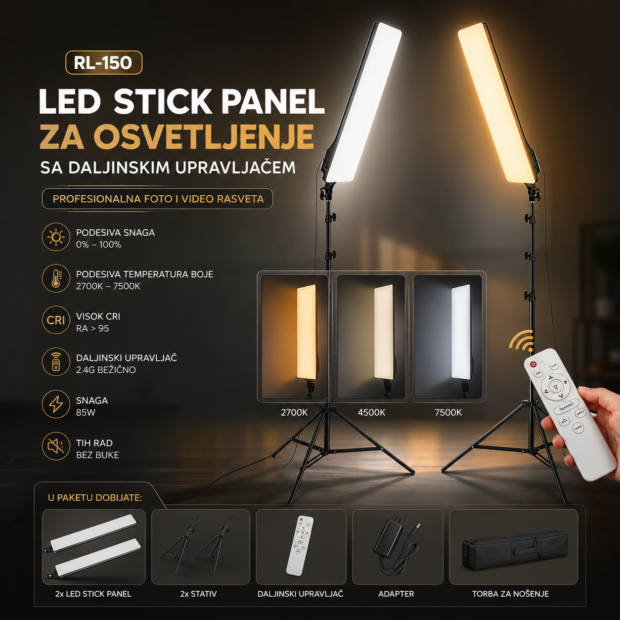 LED Stick Panel za Osvetljenje sa Daljinskim Upravljačem | Profesionalna Foto i Video Rasveta