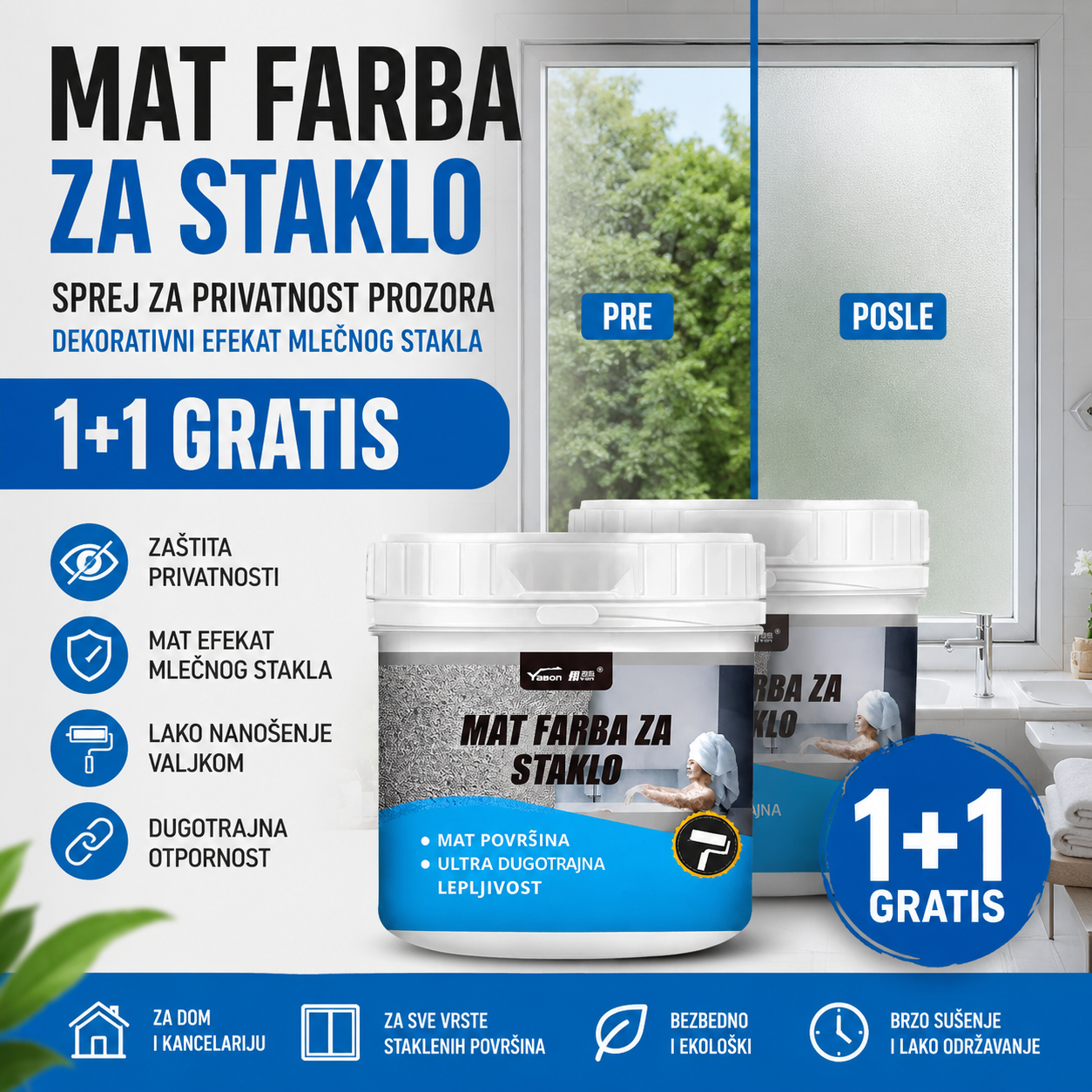 Mat Farba za Staklo – Efekat Peskanog Stakla, Zaštita Privatnosti i Moderna Dekoracija 1+1 GRATIS