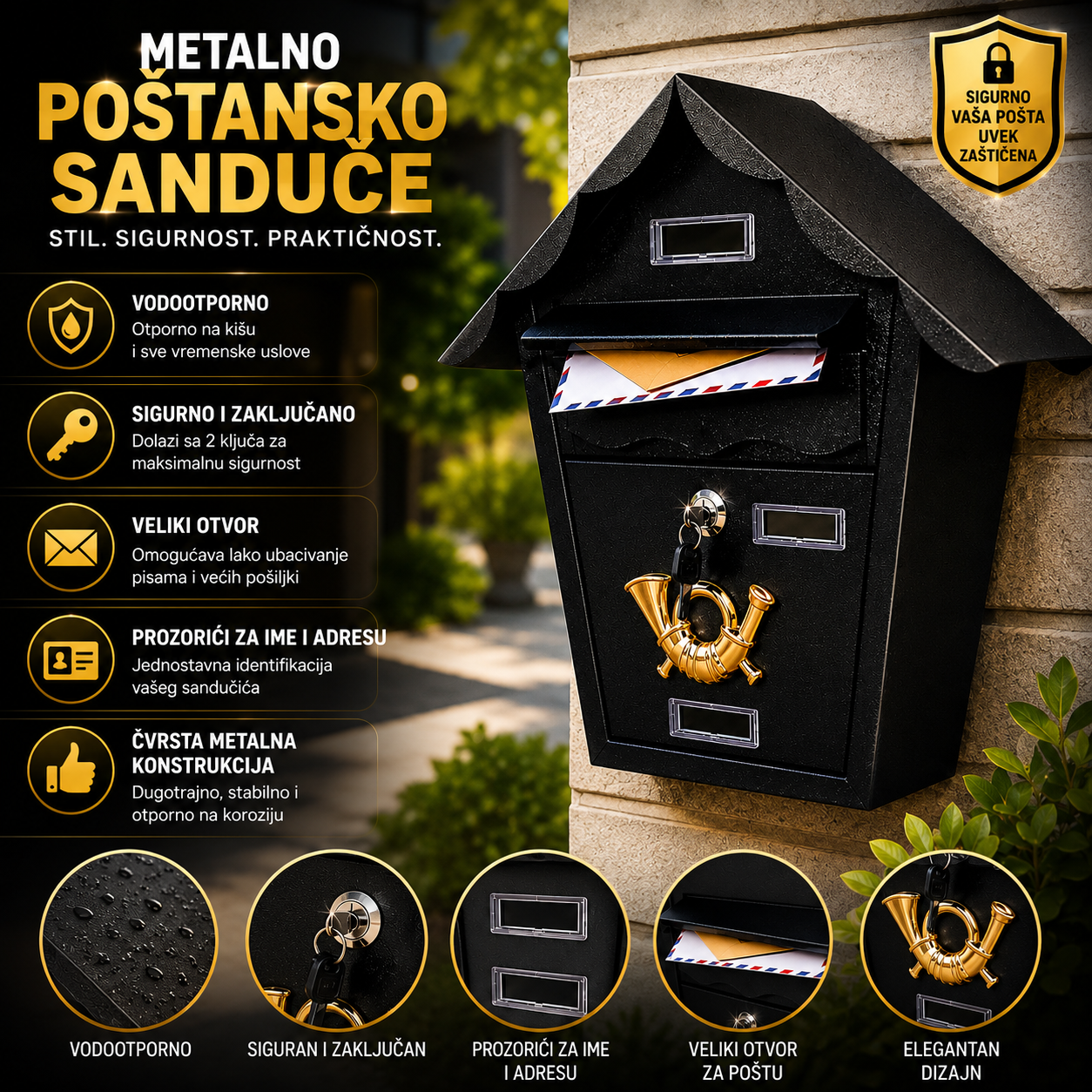 Metalno Poštansko Sanduče sa Ključem – Vodootporno Zidno Sanduče za Poštu, Račune i Pakete