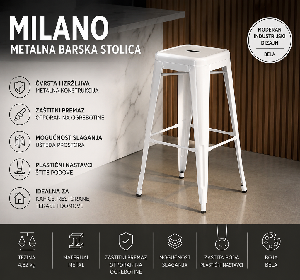 Milano Metalna Barska Stolica | Moderna Barska Stolica za Kuhinju i Šank