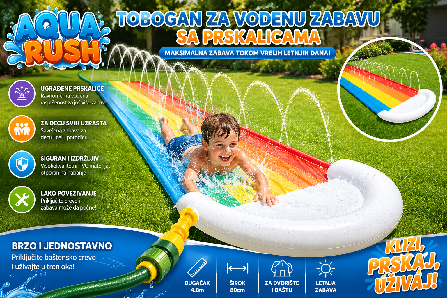 Naduvavajući Vodeni Tobogan sa Prskalicama – Slip and Slide za Decu i Odrasle | Vodeni Park za Dvorište