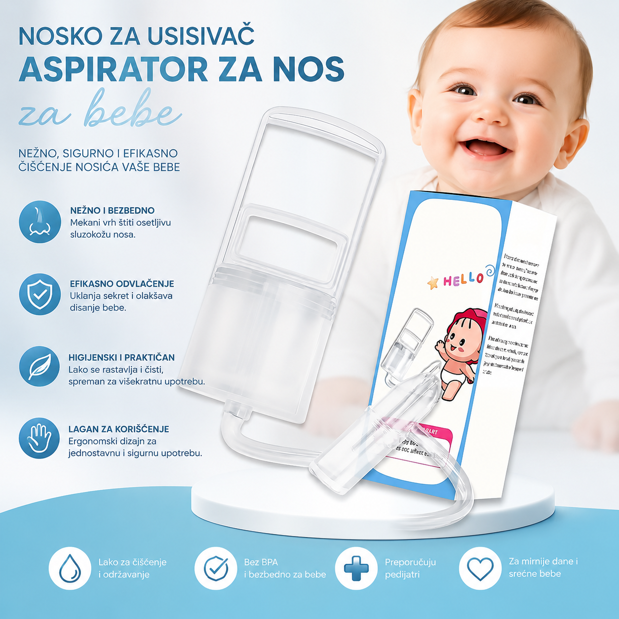 Nosko Aspirator za Nos za Bebe – Nastavak za Usisivač za Bezbedno i Efikasno Čišćenje Nosa