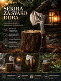 Outdoor Sekira sa Drvenom Drškom i Full Tang Konstrukcijom – Višenamenski Alat za Kampovanje, Bushcraft i Boravak u Prirodi